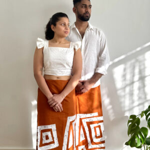 Unisex - Rust Geometric Printed Cotton Sarong