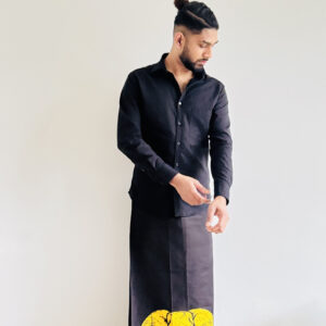 Men - Batik Sarong Black and Yellow Elephant