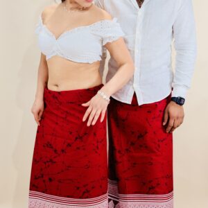 Unisex - Red & White Printed Cotton Sarong