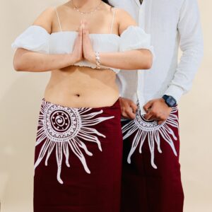 Unisex - Maroon & White Printed Cotton Sarong