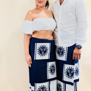 Unisex - Navy Blue & White Printed Cotton Sarong